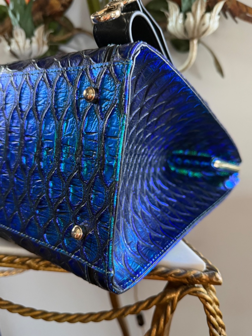 ๐๐ NWT Brahmin Emerald Lulia Caroline Metallic Blue Green Snake Print Bag ๐๐ - Picture 10 of 16